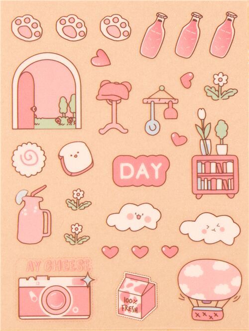 pink glitter stickers word cupcake hot air balloon pink themed kawaii 4