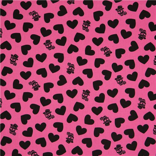 pink heart & skull Kokka oxford fabric from Japan 2