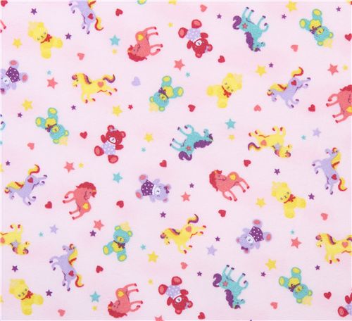 pink horses teddy bears Kokka flanell fabric from Japan 2