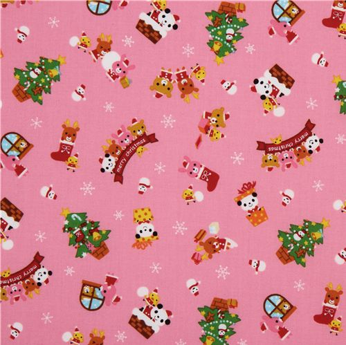 pink kawaii Christmas fabric panda Santa Claus 2