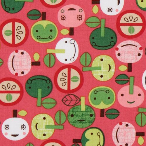 pinker kawaii Apfel Stoff mit Gesichtern Robert Kaudman 1