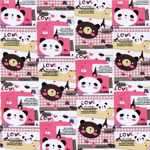 pink kawaii bears canvas fabric with Eiffel Tower 2