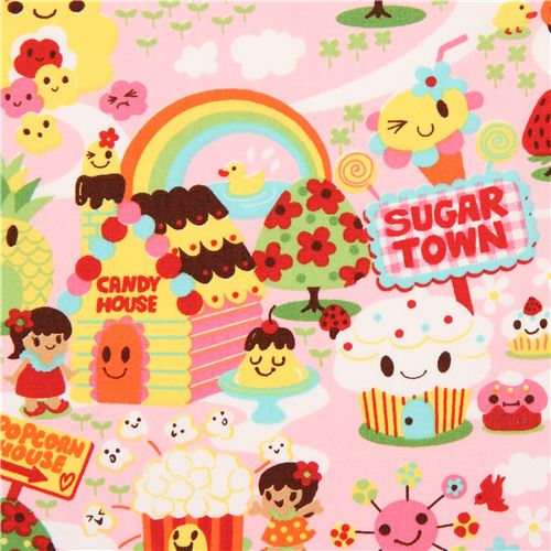 Tissu Trans-Pacific Textiles rose kawaii, pays des bonbons Tissu