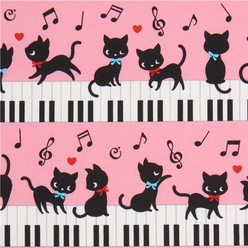 rosa kawaii Stoff schwarze Kätzchen Klavier Japan 1