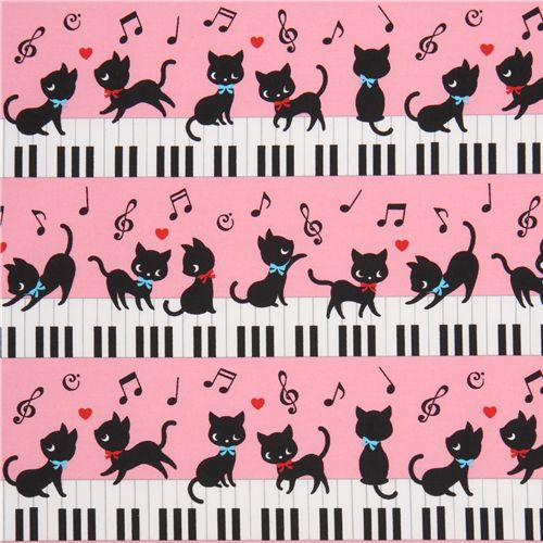 rosa kawaii Stoff schwarze Kätzchen Klavier Japan 2