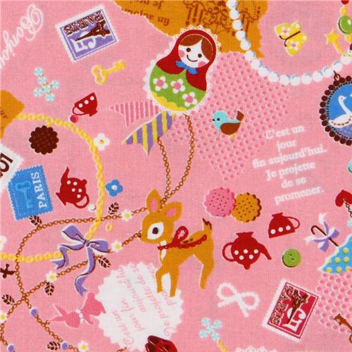 rosa kawaii Stoff Matroschka Frankreich Bambi Japan Stoff