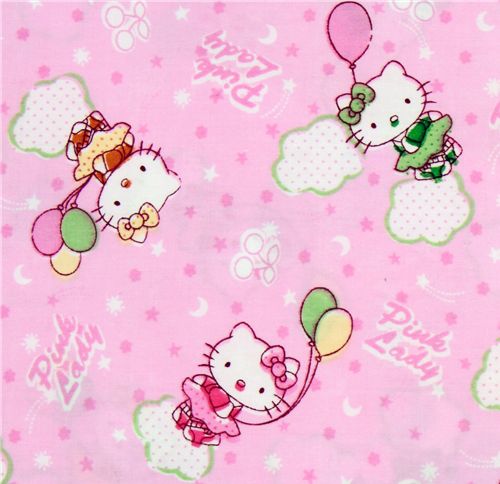 pink kawaii fabric with Hello Kitty and balloons 1