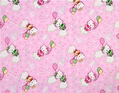 pink kawaii fabric with Hello Kitty and balloons 2