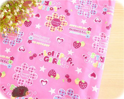pinker kawaii Blumen Früchte Stoff 0,5m 1