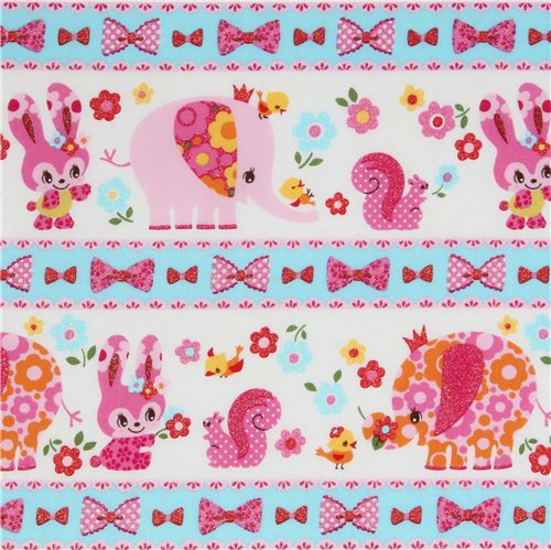 pinke kawaii Glitzer Tiere japanischer Stoff Kokka Stoff
