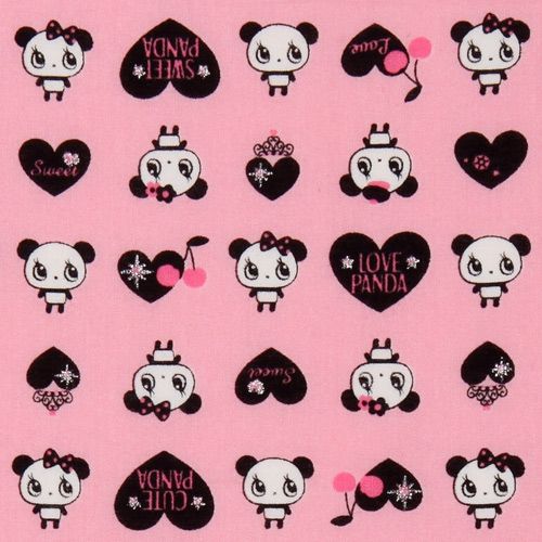 pink kawaii panda fabric with black hearts Japan 1
