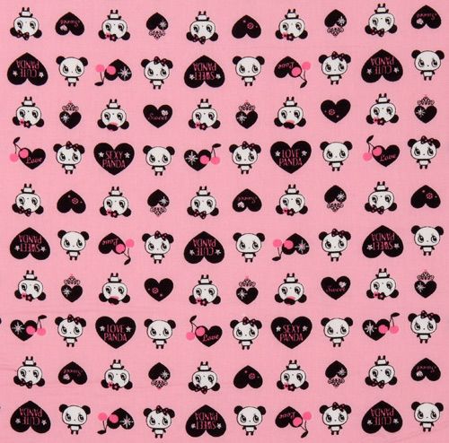pink kawaii panda fabric with black hearts Japan 2