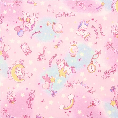 Cute Kawaii Tumbling Unicorn Glitter Stars Fabric