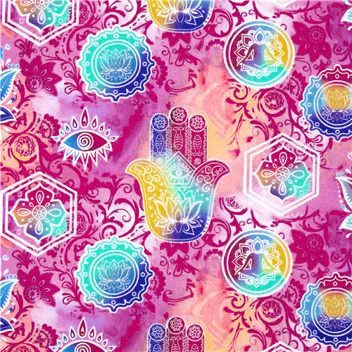 Rosa Meditation Batikstoff Baumwolle Om Symbol Mandala Ruhe bewahren Stoff