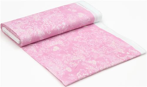 Fat Quarter (50 x 53 cm) - Tissu double gaze Kokka rose nani iro avec des fleurs blanc m�tallique 3