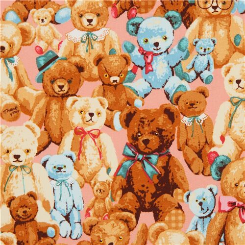pink-peach oxford fabric with teddy bears by Cosmo Fabric