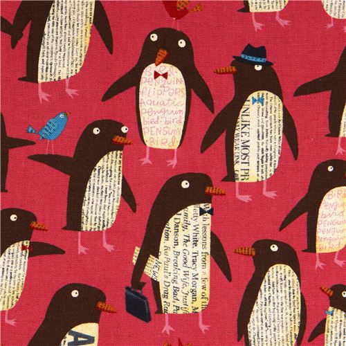 pinker Pinguin Canvas Stoff by Nancy Wolff Kokka 1