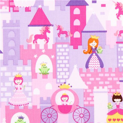 Tela rosa princesa castillo rana prncipe Timeless Treasures Tela