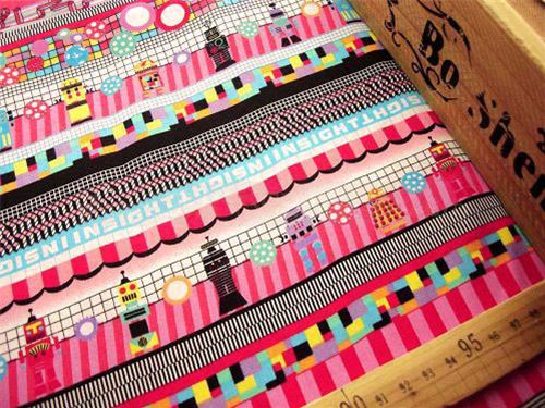 pink robot fabric with many colourful elements 0.5m 2
