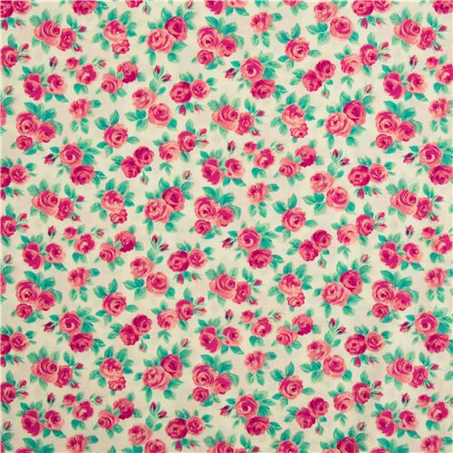 Remnant (40 x 110 cm) - pink roses on off white fabric by Liberty Fabrics 2