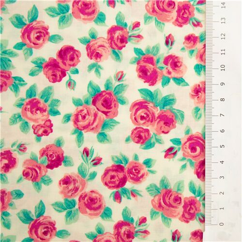 Remnant (40 x 110 cm) - pink roses on off white fabric by Liberty Fabrics 3