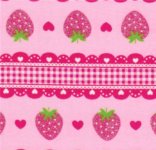 pink strawberry glitter Japanese fabric Lecien 1