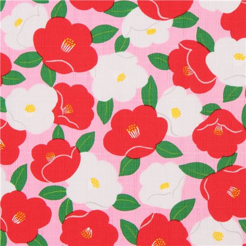 pink structured cute red white flower dobby fabric from Japan Fabric