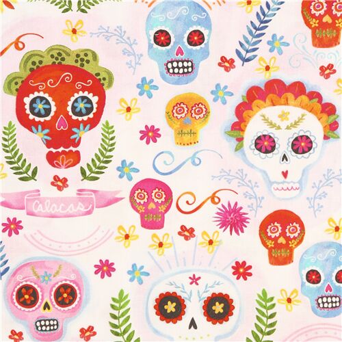 Pretty Floral Sugar Skulls Fabric