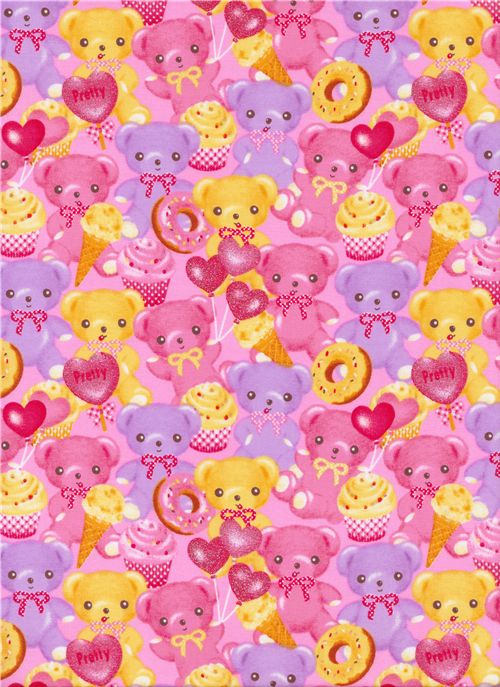 pink teddy bears donuts Japanese fabric Lecien 2