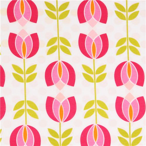 pinke Tulpen Michael Miller Interlock Stoff