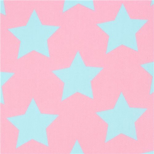 Tissu sergé Kokka rose avec des étoiles bleu clair Tissu