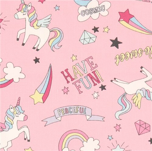 pink unicorns rainbows diamond cotton oxford fabric by Kokka Fabric