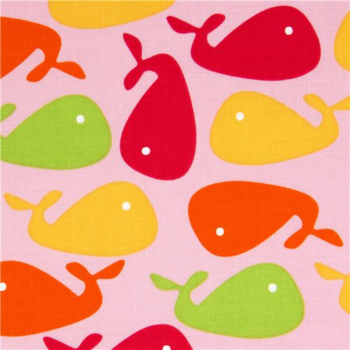 pink whale designer fabric Realizzato da Robert Kaufman USA 1