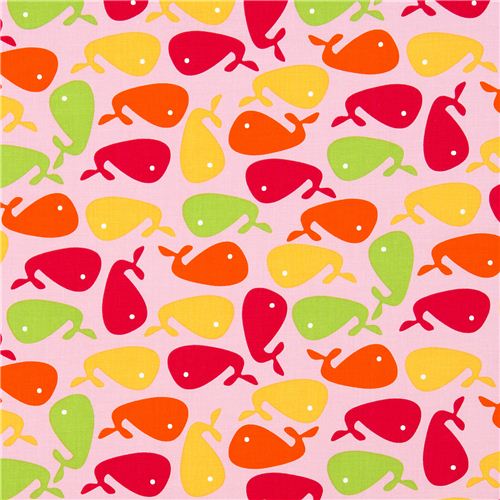 pink whale designer fabric Realizzato da Robert Kaufman USA 2