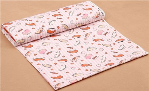 pink white stripes Kirimi-chan Sanrio oxford fabric from Japan 0