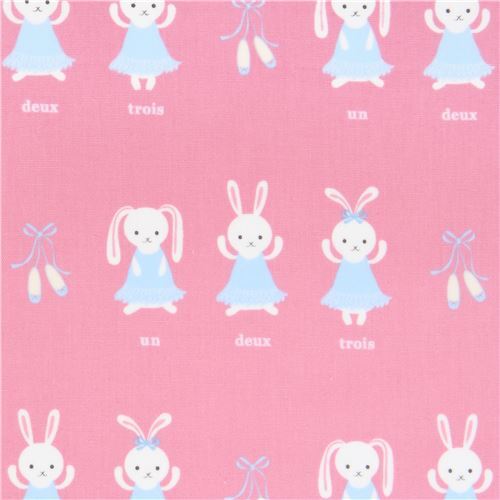 Toile laminée rose avec d'adorables lapins Tissu