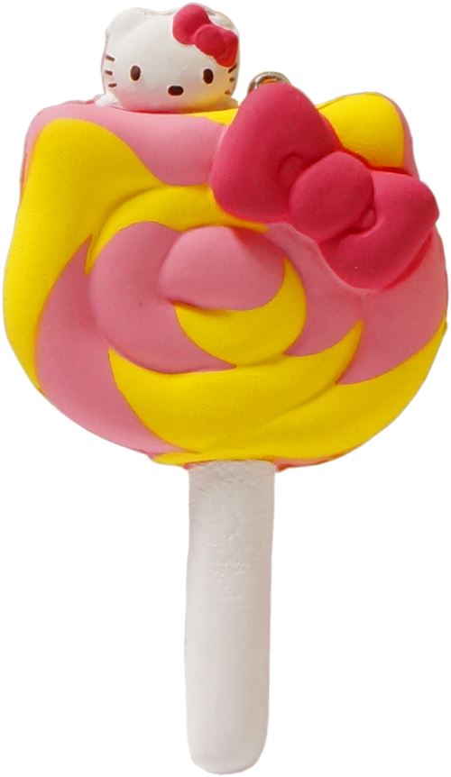 ciondolo squishy Hello Kitty lecca-lecca rosa spirale giallo fiocco rosso 5