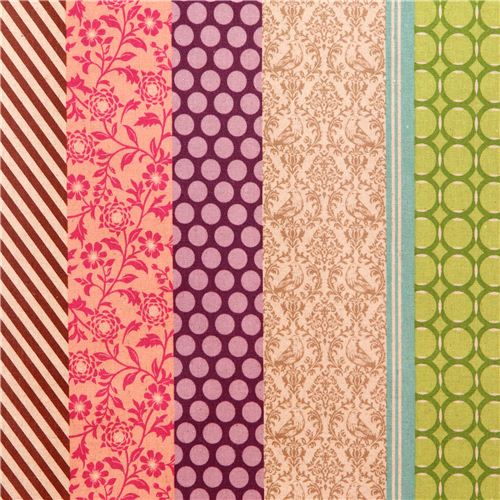 Toile echino lamine pipi  fleurs et  pois - beige et vert Tissu