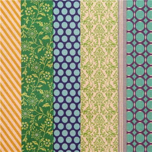 Tessuto  telato laminato fiori pois blu verde pipi echino Tessuto