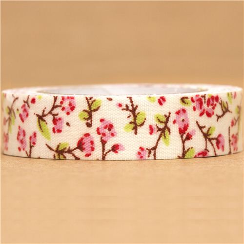 pretty beige Fabric Deco Tape with pink flowers
