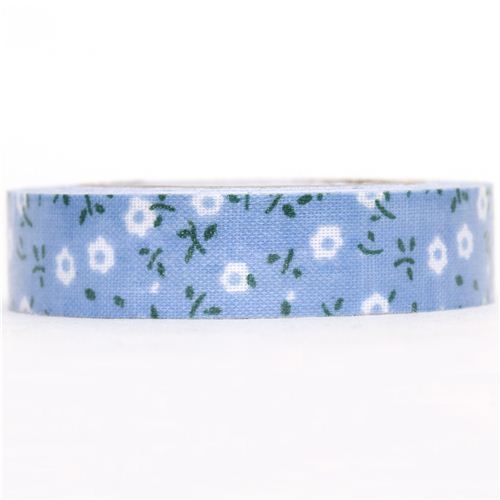 Joli ruban adhésif déco bleu avec des fleurs blanches
