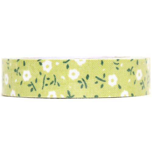 pretty green Fabric Deco Tape with white flowers 1