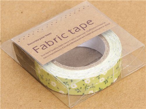 pretty green Fabric Deco Tape with white flowers 2