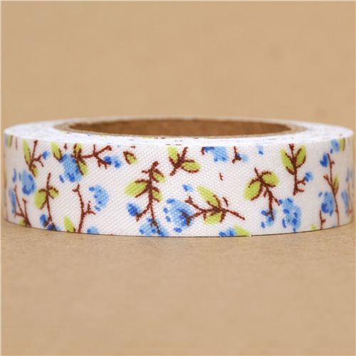 pretty white Fabric Deco Tape with blue flowers 1