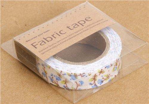 pretty white Fabric Deco Tape with blue flowers 2