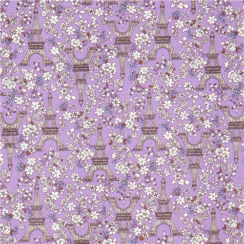 purple Eiffel Tower & flowers Kokka fabric from Japan 2