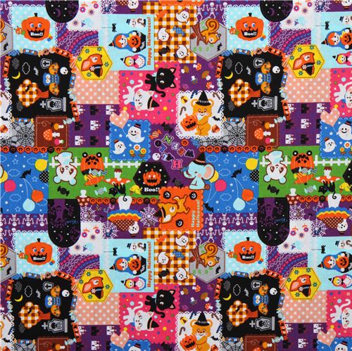purple Halloween fabric animals witches pumpkins kawaii 2