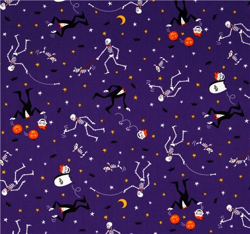purple Halloween fabric skeleton Frankenstein pumpkin 2