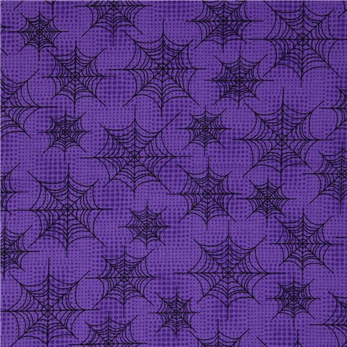 violetter Halloween Stoff Spinnennetze Designer Stoff 2