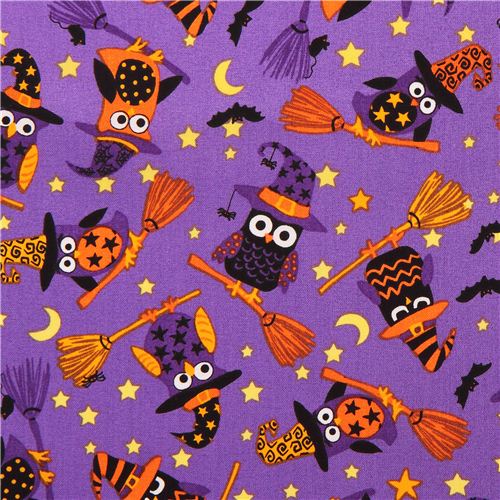 lila Halloween Eulen Hexen Stoff Timeless Treasures USA Stoff